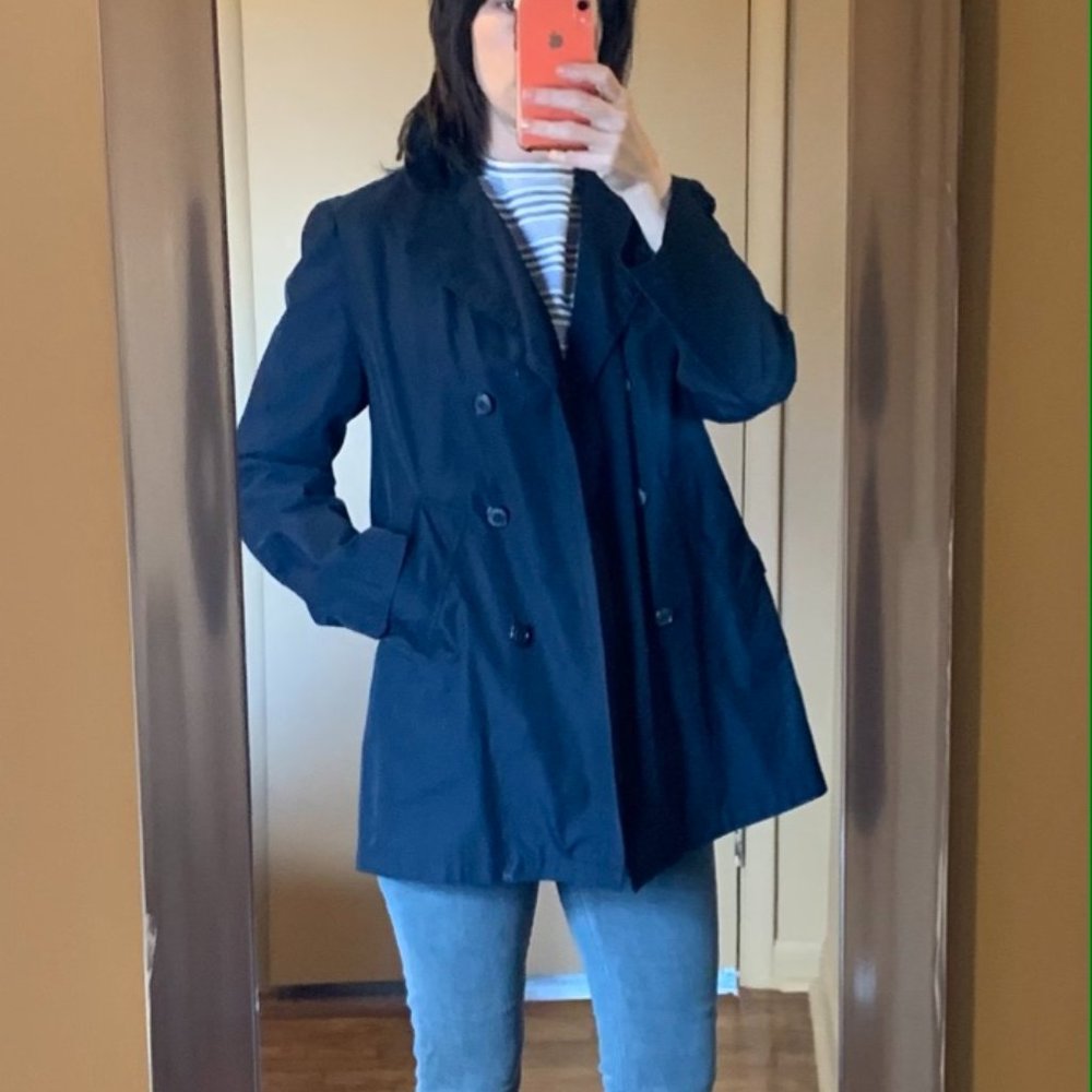 Isaac Mizrahi Saks Fifth Ave Raincoat Trench coat Black Sz 8 Vintage